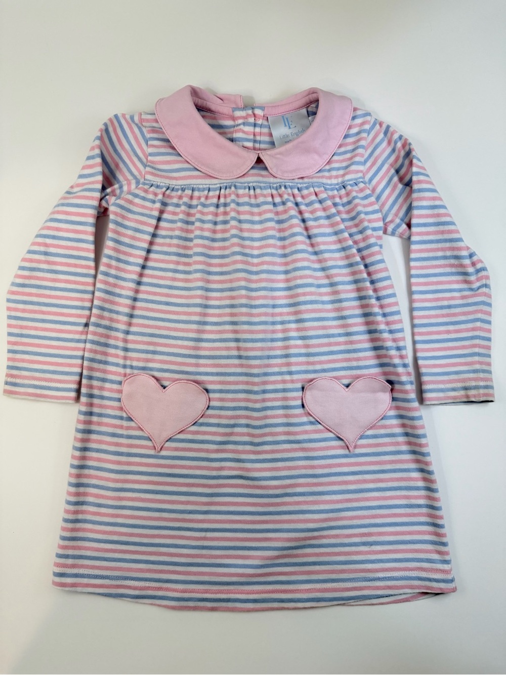 Little English Striped Heart Pocket Dress 3T
